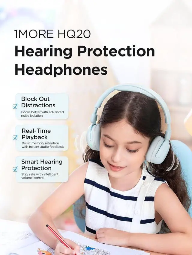 Alt view image 2 of 7 - 1MORE Kids Bluetooth Wireless Headphones - HQ20 SonoFlow Mini Over Ear Headphones, Safe Volume, 65H Playtime, Foldable&Comfortable, Microphone for Call, Android and iOS Compatible(Blue)