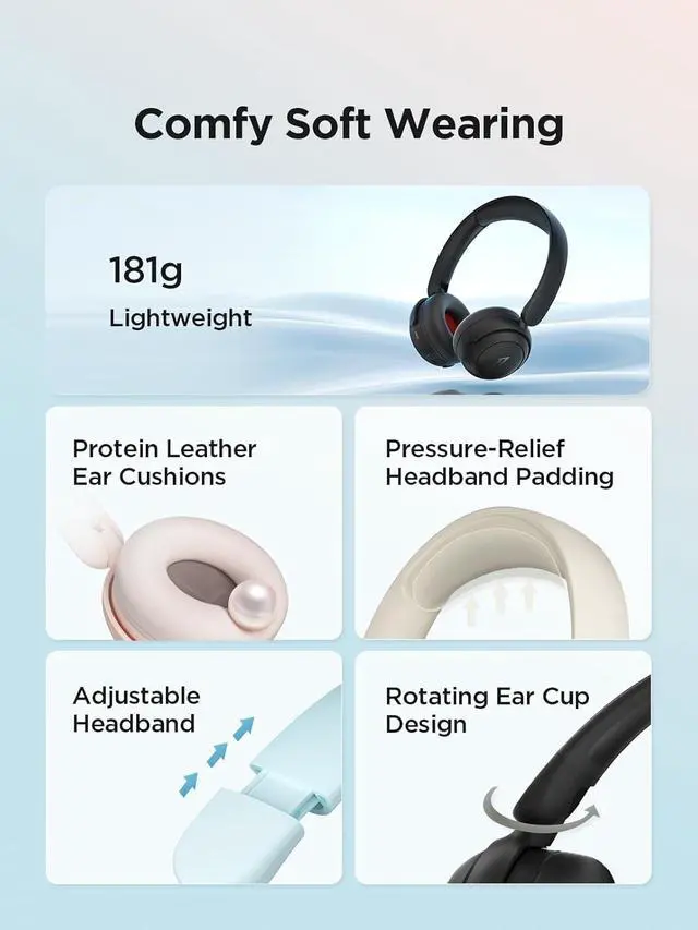 Alt view image 6 of 7 - 1MORE Kids Bluetooth Wireless Headphones - HQ20 SonoFlow Mini Over Ear Headphones, Safe Volume, 65H Playtime, Foldable&Comfortable, Microphone for Call, Android and iOS Compatible(Blue)