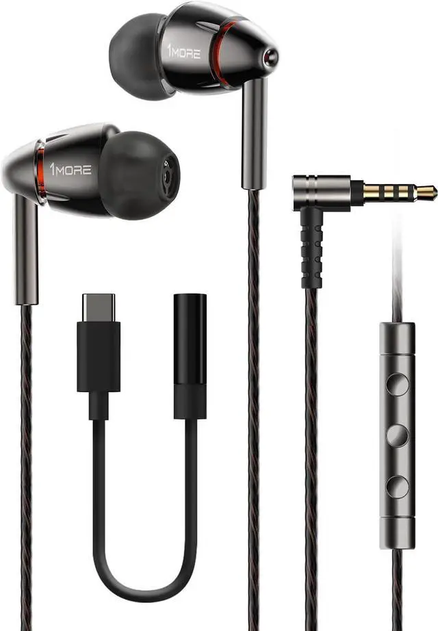 Main image of 1MORE in-Ear Headphones Hi-Res Audio, Quad Driver Wired Earbuds with 3.5mm Jack, Deep Bass Stereo Sound, Built-in Microphone/Remote, 8 Ergonomic Fit Ear Tips, Tangle-Free Cable, Silver/Gray