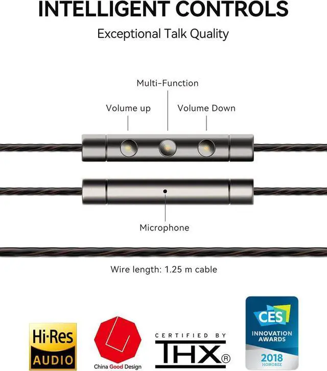 Alt view image 2 of 7 - 1MORE in-Ear Headphones Hi-Res Audio, Quad Driver Wired Earbuds with 3.5mm Jack, Deep Bass Stereo Sound, Built-in Microphone/Remote, 8 Ergonomic Fit Ear Tips, Tangle-Free Cable, Silver/Gray