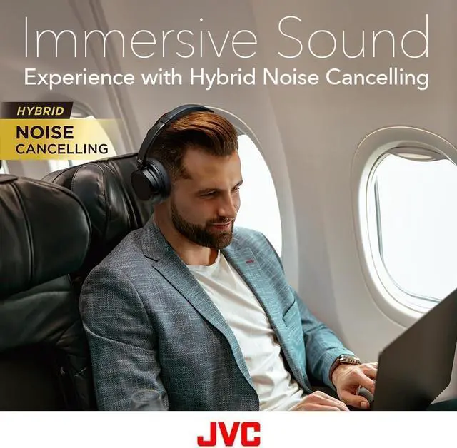 Alt view image 3 of 7 - JVC Hybrid Noise Cancelling Wireless Headphones - Best Sound Blocking, Over Ear Design - Bluetooth 5.3 - Dual Mic - 50HR Battery - Detachable Cable - Voice Assistance - Long-Wear Comfort - HAS95N