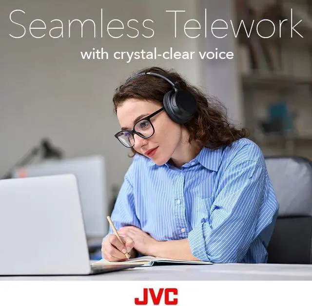 Alt view image 7 of 7 - JVC Hybrid Noise Cancelling Wireless Headphones - Best Sound Blocking, Over Ear Design - Bluetooth 5.3 - Dual Mic - 50HR Battery - Detachable Cable - Voice Assistance - Long-Wear Comfort - HAS95N