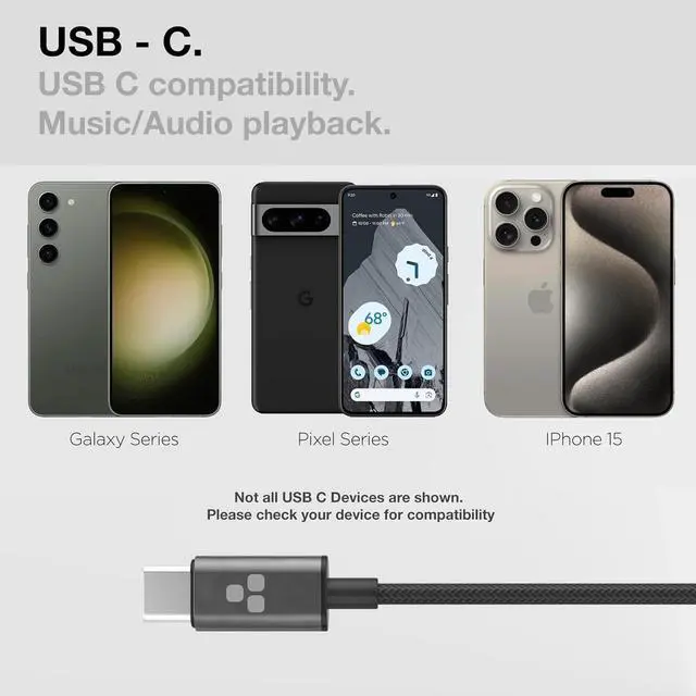 Alt view image 4 of 7 - ENCASED USB-C Over Ear Headphones Wired (V200 Pro) Closed Back Studio DJ Monitor Earphones, USB Type-C Connector with Mic, Volume Remote (50mm Neodymium Drivers)