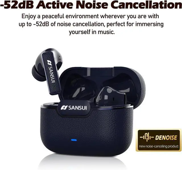 Alt view image 5 of 7 - SANSUI Earbuds Wireless Bluetooth 5.4,ANC Noise Cancelling IPX4 Waterproof Stereo Headphones,up to 28 Hours of Battery Life,Deeper Bass,ENC Mics,W28, Secret Night Blue