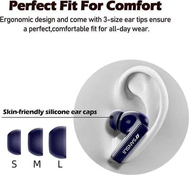 Alt view image 7 of 7 - SANSUI Earbuds Wireless Bluetooth 5.4,ANC Noise Cancelling IPX4 Waterproof Stereo Headphones,up to 28 Hours of Battery Life,Deeper Bass,ENC Mics,W28, Secret Night Blue