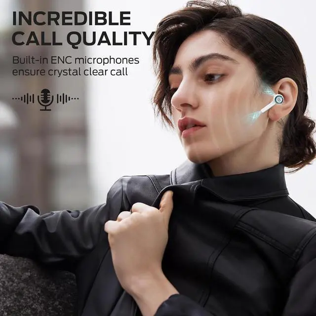 Alt view image 3 of 7 - Monster Clarity 102 Plus Wireless Earbuds, Bluetooth Headphones with HiFi Stereo, 4 ENC Mic for Crystal Clear Call, 30H Playtime, Type-C Charging, IPX6 Waterproof in-Ear Ear Buds for Sports (White)