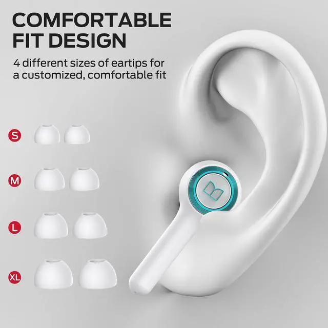 Alt view image 4 of 7 - Monster Clarity 102 Plus Wireless Earbuds, Bluetooth Headphones with HiFi Stereo, 4 ENC Mic for Crystal Clear Call, 30H Playtime, Type-C Charging, IPX6 Waterproof in-Ear Ear Buds for Sports (White)