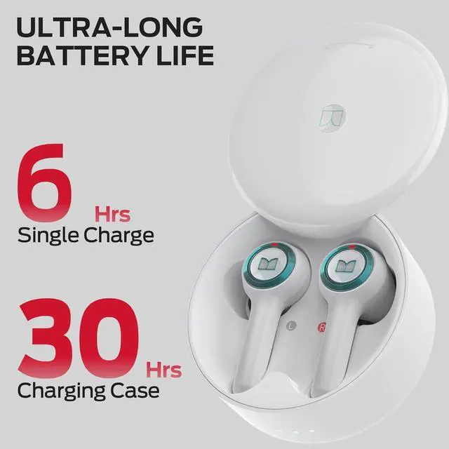 Alt view image 5 of 7 - Monster Clarity 102 Plus Wireless Earbuds, Bluetooth Headphones with HiFi Stereo, 4 ENC Mic for Crystal Clear Call, 30H Playtime, Type-C Charging, IPX6 Waterproof in-Ear Ear Buds for Sports (White)