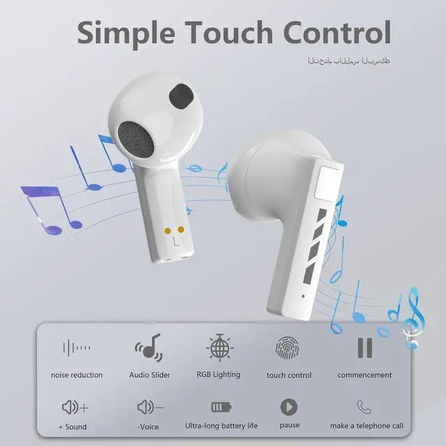 Alt view image 4 of 7 - Black Shark T11 True Wireless Bluetooth Earbuds with Active Noise Cancellation, Bluetooth 5.3, 30 Hour Battery Life, RGB Lighting Effects (White)