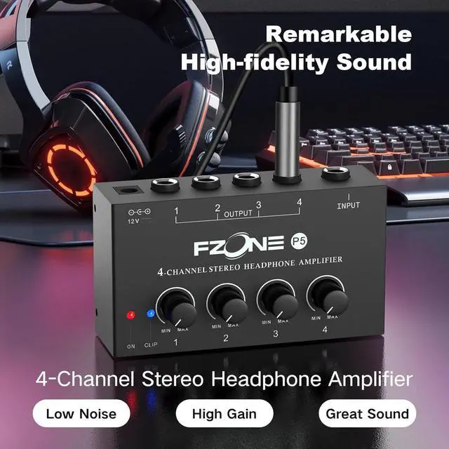 Alt view image 2 of 7 - FZONE 4-Channel Stereo Headphone Amp Portable Headphone Amplifier with Higher-Fidelity Sound