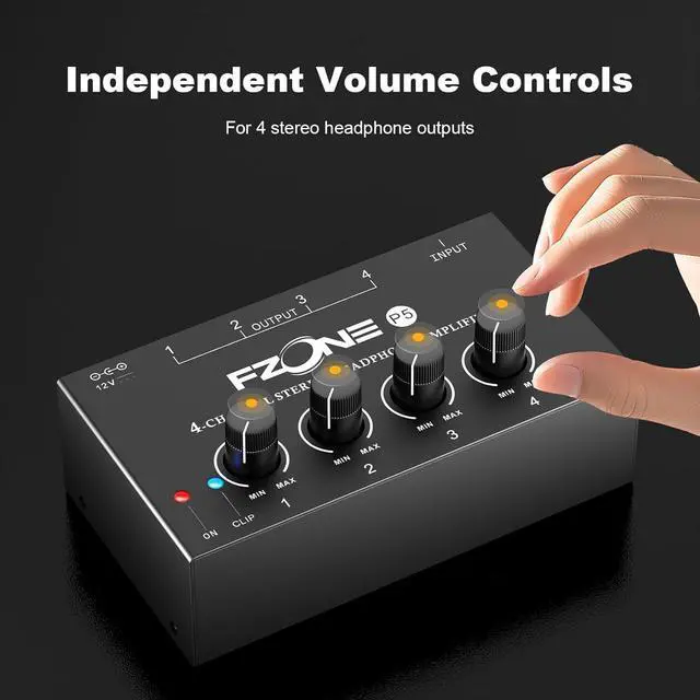 Alt view image 4 of 7 - FZONE 4-Channel Stereo Headphone Amp Portable Headphone Amplifier with Higher-Fidelity Sound
