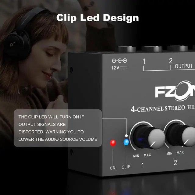Alt view image 3 of 7 - FZONE 4-Channel Stereo Headphone Amp Portable Headphone Amplifier with Higher-Fidelity Sound
