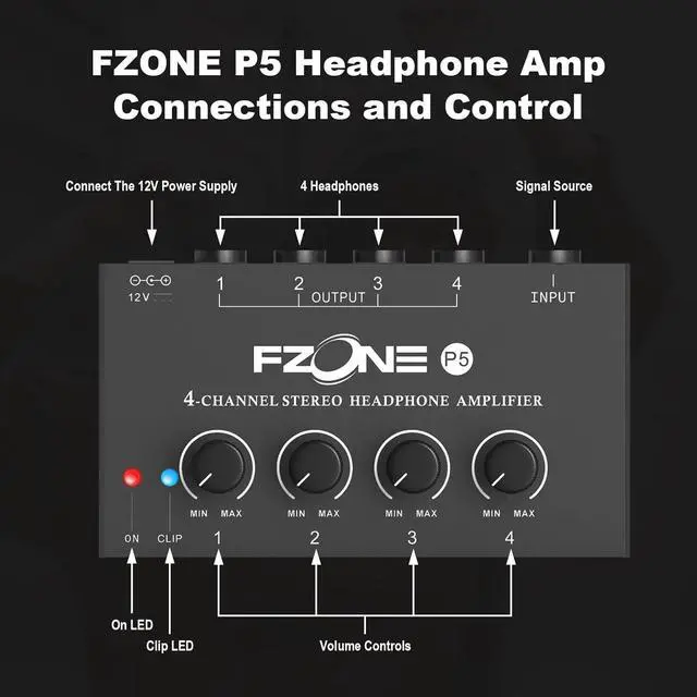 Alt view image 6 of 7 - FZONE 4-Channel Stereo Headphone Amp Portable Headphone Amplifier with Higher-Fidelity Sound
