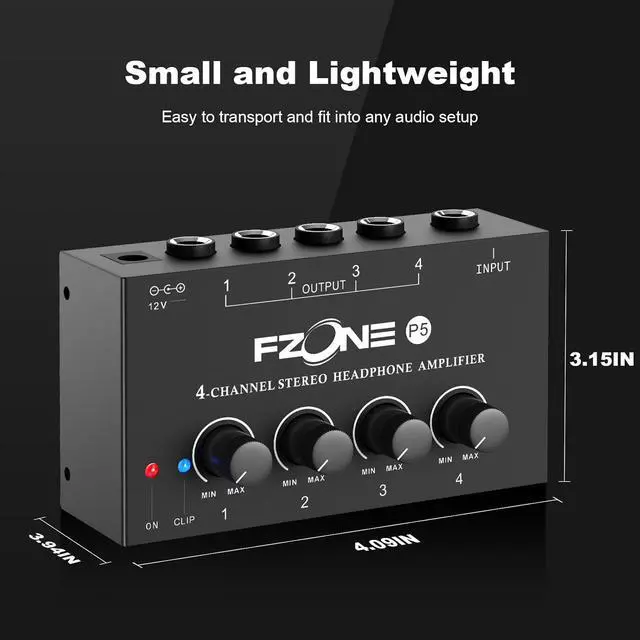 Alt view image 7 of 7 - FZONE 4-Channel Stereo Headphone Amp Portable Headphone Amplifier with Higher-Fidelity Sound