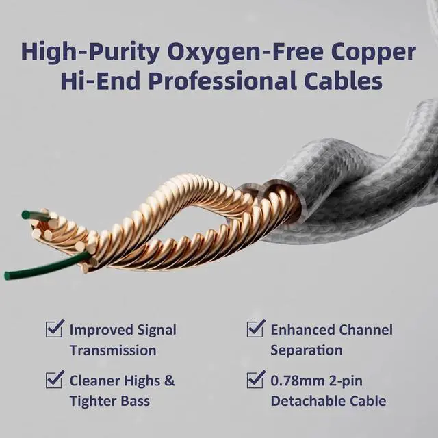 Alt view image 3 of 6 - ST2 IEM Cable USB-C, ESS ES9218AC Pro DAC Chip, in-Line Control, HD Mic, Hi-end OFC Cables, 0.78 mm 2pin, 1.5 m Earbud Extension Cord for in Ear Monitor Wired