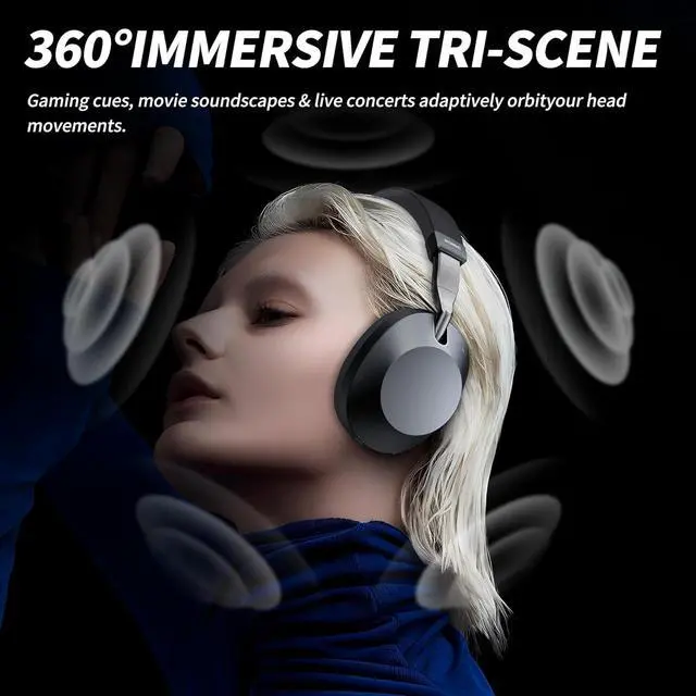 Alt view image 2 of 7 - SOMIC Air One ANC Wireless Bluetooth Headphones, PersonalizedSpatial Audio, Hybrid Active Noise Cancelling, Premium Over-Ear Bluetooth Headset, Up to 40 Hours Battery Life - Black