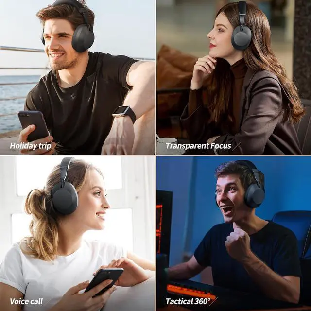 Alt view image 7 of 7 - SOMIC Air One ANC Wireless Bluetooth Headphones, PersonalizedSpatial Audio, Hybrid Active Noise Cancelling, Premium Over-Ear Bluetooth Headset, Up to 40 Hours Battery Life - Black