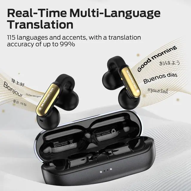 Alt view image 2 of 7 - Monster AI Translation Earbuds Open AC601, 3-in-1 Translator Wireless Earphones, Bluetooth 6.0 Open Earbuds with 115 Languages Translation, Real-Time AI & Touch Control Wireless Headphone (Black)