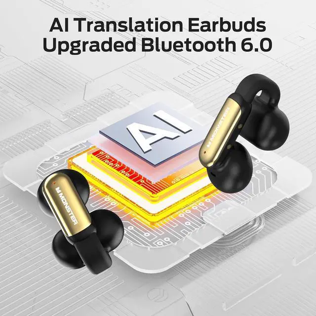 Alt view image 4 of 7 - Monster AI Translation Earbuds Open AC601, 3-in-1 Translator Wireless Earphones, Bluetooth 6.0 Open Earbuds with 115 Languages Translation, Real-Time AI & Touch Control Wireless Headphone (Black)