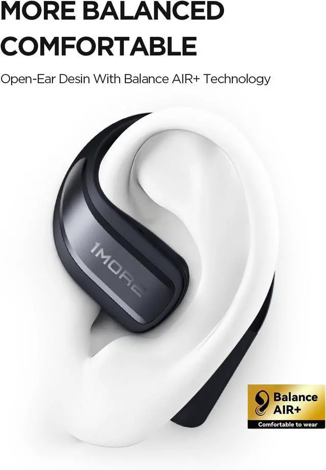 Alt view image 2 of 7 - 1MORE S70 Open Ear Earbuds Wireless Bluetooth, 40H Battery IPX5 Waterproof, Comfortable Lightweight Headphones for Running Gym Sports, App Control, Clear Calls, Black
