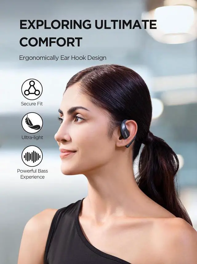 Alt view image 3 of 7 - 1MORE S70 Open Ear Earbuds Wireless Bluetooth, 40H Battery IPX5 Waterproof, Comfortable Lightweight Headphones for Running Gym Sports, App Control, Clear Calls, Black