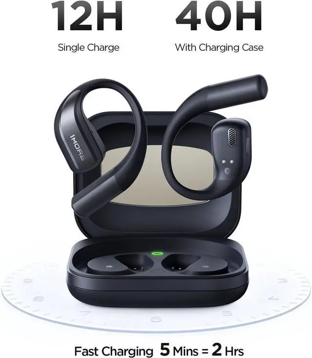 Alt view image 6 of 7 - 1MORE S70 Open Ear Earbuds Wireless Bluetooth, 40H Battery IPX5 Waterproof, Comfortable Lightweight Headphones for Running Gym Sports, App Control, Clear Calls, Black