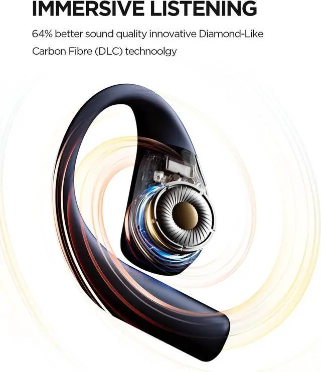 Alt view image 5 of 7 - 1MORE S70 Open Ear Earbuds Wireless Bluetooth, 40H Battery IPX5 Waterproof, Comfortable Lightweight Headphones for Running Gym Sports, App Control, Clear Calls, Black