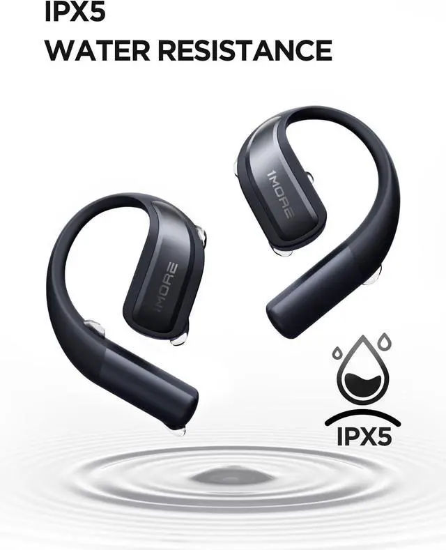 Alt view image 7 of 7 - 1MORE S70 Open Ear Earbuds Wireless Bluetooth, 40H Battery IPX5 Waterproof, Comfortable Lightweight Headphones for Running Gym Sports, App Control, Clear Calls, Black