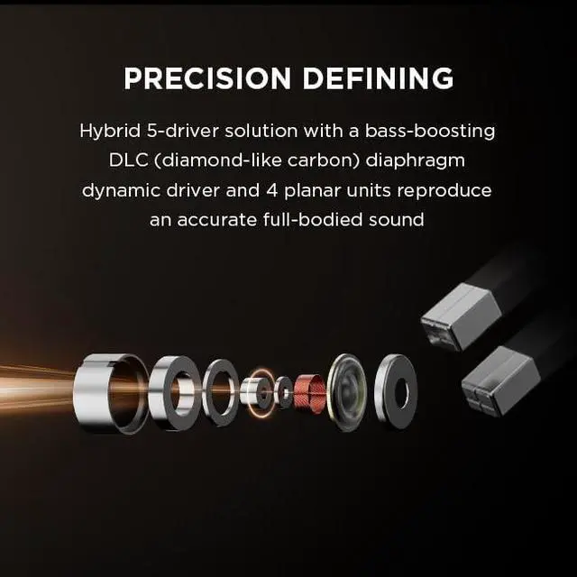 Alt view image 6 of 7 - 1MORE P50 Wired in-Ear Earphones Hi-Res Audio, Hybrid 5-Driver Headphones with 3.5mm Jack, Deep Bass HiFi Sound, MMCX Detachable Cable, Built-in MEMS Microphone and 3-Button Control, for Music/Gaming