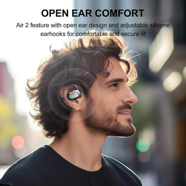 Alt view image 2 of 6 - Edifier Air 2 Open Ear Earbuds with Ear Loops, Bluetooth 5.3 Open Ear Wireless Headphones with Boosted Bass, Built-in ENC Mic, 28H Playtime, RGB, Silicone Earhook for Workout Running Gaming - Black