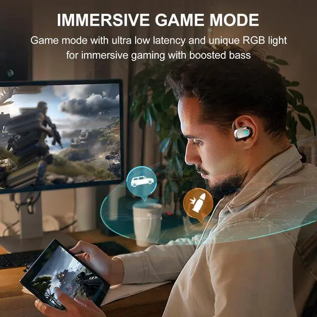 Alt view image 6 of 6 - Edifier Air 2 Open Ear Earbuds with Ear Loops, Bluetooth 5.3 Open Ear Wireless Headphones with Boosted Bass, Built-in ENC Mic, 28H Playtime, RGB, Silicone Earhook for Workout Running Gaming - Black