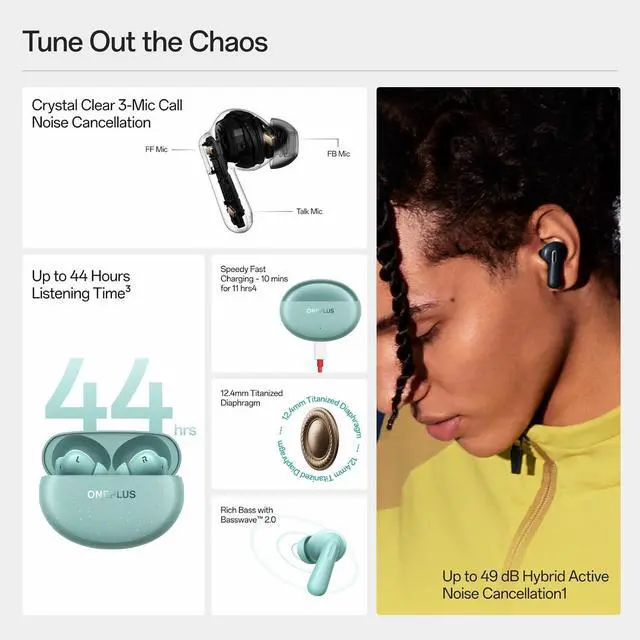 Alt view image 2 of 6 - OnePlus Nord Buds 3 Pro, Wireless Bluetooth Earbuds, Noise Canceling Earbuds, Deep Bass, Immersive Sound, Up to 44 Hour Playtime with Charging case, Soft Jade