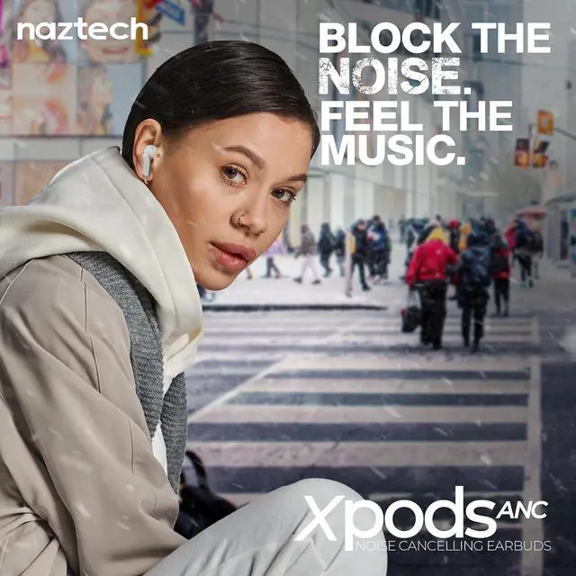 Alt view image 2 of 7 - Naztech Xpods Pro ANC True Wireless Earbuds - Bluetooth 5.4 Noise Cancelling with 4X Voice-Isolating Mics, IPX5 Waterproof, LED Display, Wireless Charging Case, Bluetooth Earbuds - White