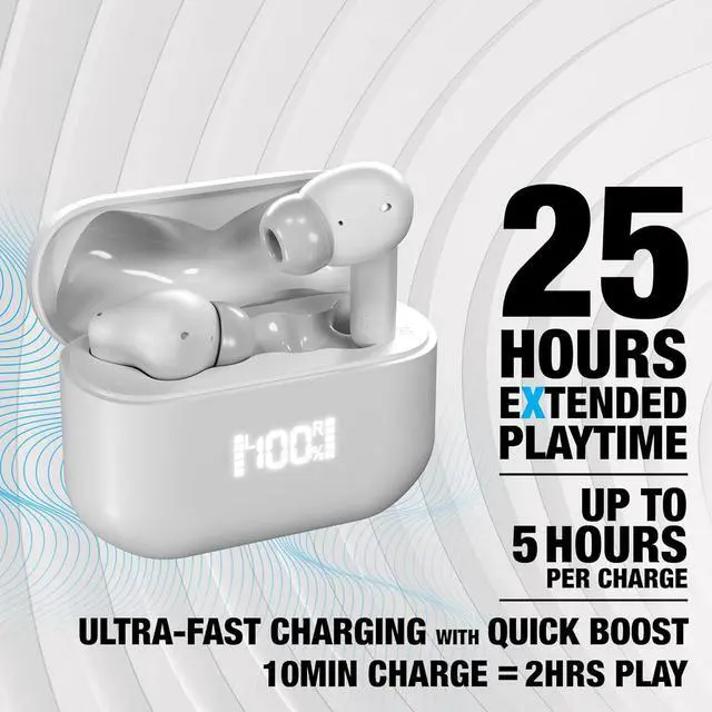 Alt view image 4 of 7 - Naztech Xpods Pro ANC True Wireless Earbuds - Bluetooth 5.4 Noise Cancelling with 4X Voice-Isolating Mics, IPX5 Waterproof, LED Display, Wireless Charging Case, Bluetooth Earbuds - White