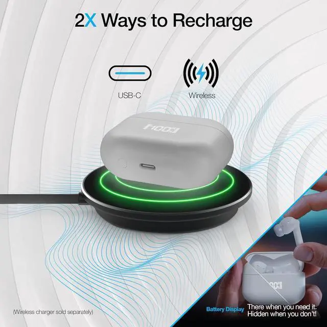 Alt view image 5 of 7 - Naztech Xpods Pro ANC True Wireless Earbuds - Bluetooth 5.4 Noise Cancelling with 4X Voice-Isolating Mics, IPX5 Waterproof, LED Display, Wireless Charging Case, Bluetooth Earbuds - White