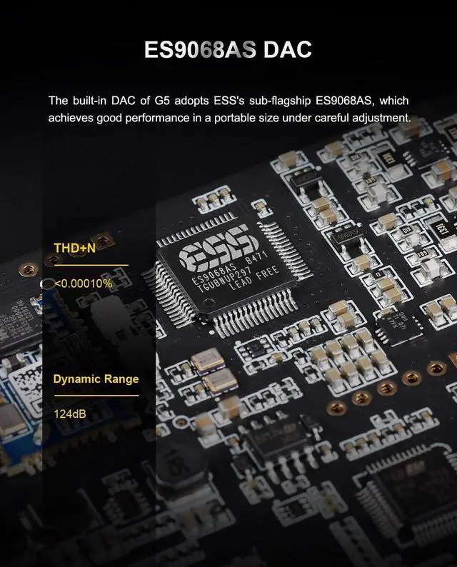 Alt view image 7 of 7 - TOPPING G5 Hi-Res Portable DAC and Headphone Amplifier  USB, Bluetooth LDAC, NFCA Amp, ES9068AS DAC, Up to 1200mW Output, for IEMs & High-Impedance Headphones (Black)