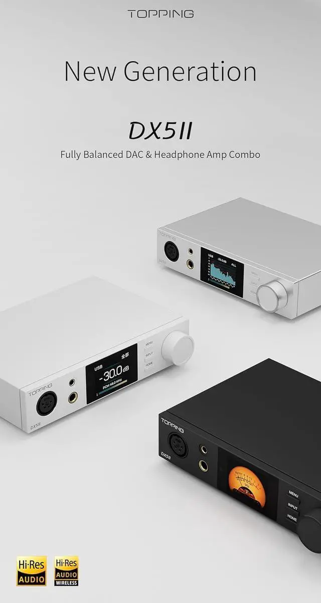 Alt view image 3 of 7 - Topping DX5 II Decoder Dua ES9039Q2M Desktop DAC & Headphone Amplifier (White)