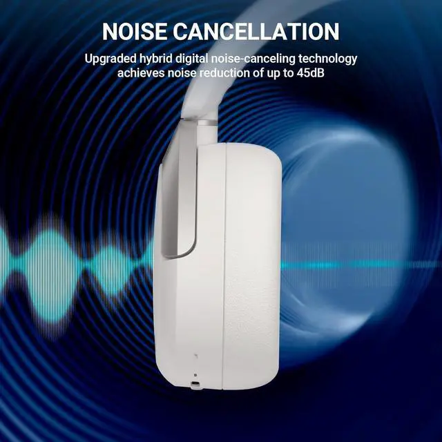 Alt view image 4 of 7 - Edifier W830NB Active Noise Cancelling Wireless Over-Ear Headphones, Foldable Lightweight Bluetooth Headset with Hi-Res Audio, Dual Device Connection, 94 Hours Playtime Fast Charging - White