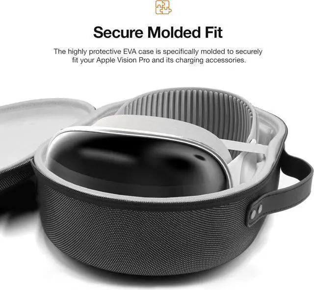 Alt view image 5 of 7 - Hard-Shell Carrying Case for Apple Vision Pro with Protective Headset Bumper (No Camera Interference) EVA Carry Bag for Storage, Travel and Accessories (2 Pc Set)
