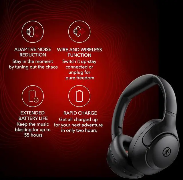 Alt view image 6 of 7 - Outdoor Tech - Orbit Bluetooth Headphones, Black - Over-The-Ear Active Noice Cancelling Headphones - Wired/Wireless for Music, Microphone, Travel, Answering Phone Calls