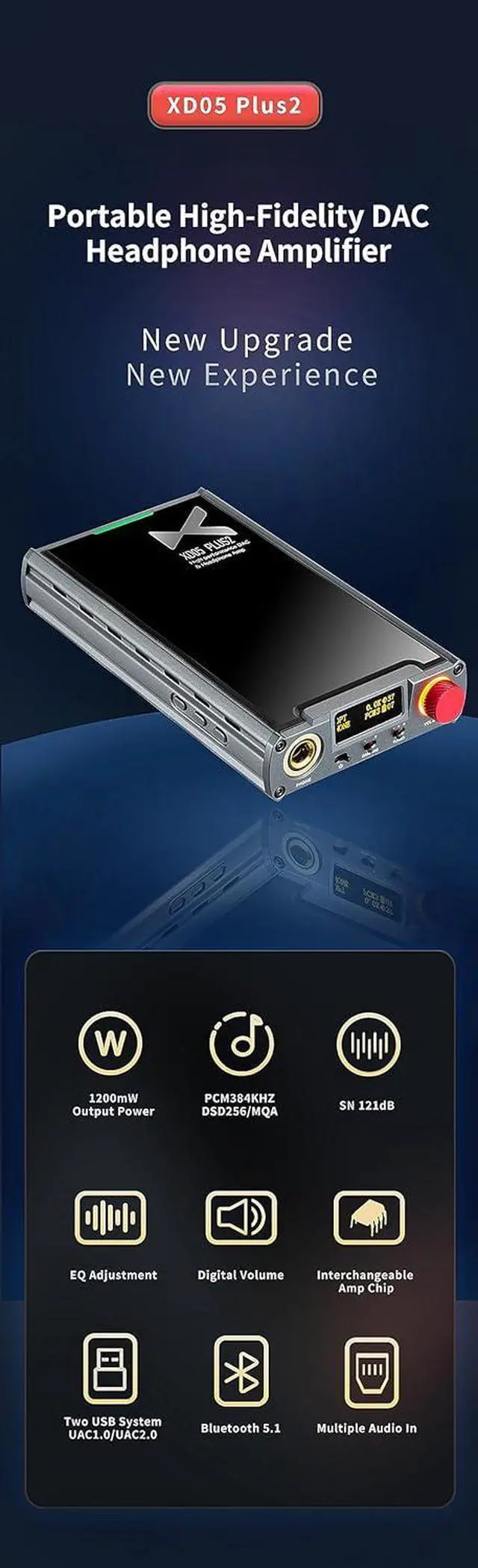 Alt view image 2 of 7 - XDUOO XD05 Plus2 Portable High Fidelity DAC Bluetooth 5.1 Headphone Amplifier