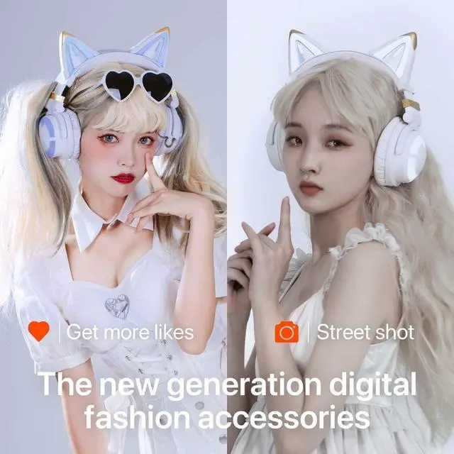 Alt view image 5 of 7 - YOWU Cat Ear Headphones 3G, RGB Wireless/Wired 5.0 Foldable Gaming Headset with 7.1 Surround Sound, Built-in Mic & Customizable Lighting and Effect via APP(White)