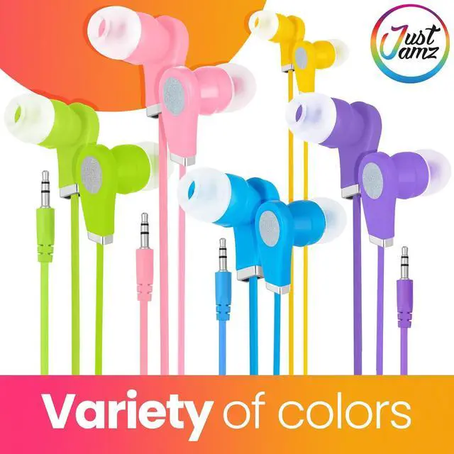 Alt view image 4 of 7 - JustJamz 130-Pack Bulk Wired Earbuds Bundle: 100 Bits Colorful Earphones + 30 Bubbles Multicolor Headphones | Disposable Wired Headphones for Schools, Classrooms, Libraries, and Kids