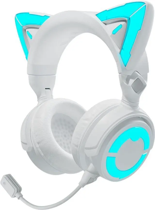 Main image of YOWU Cat Ear Headphones 4GS - RGB Gaming Headset with Mic & 2.4G USB/Type C Dongle for PC/PS4/PS5/XBOX/Switch, Wired/Wireless Bluetooth Headphones(White)