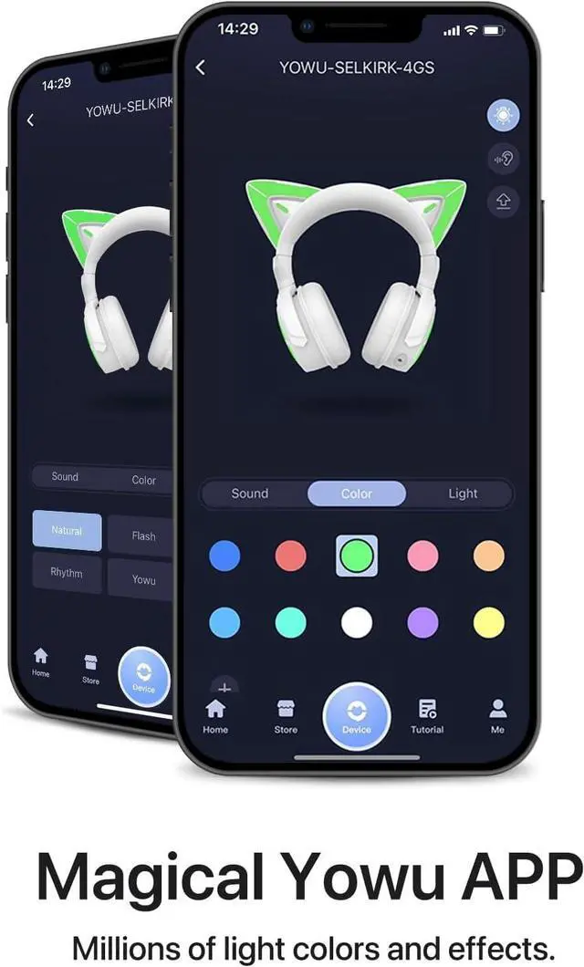 Alt view image 4 of 6 - YOWU Cat Ear Headphones 4GS - RGB Gaming Headset with Mic & 2.4G USB/Type C Dongle for PC/PS4/PS5/XBOX/Switch, Wired/Wireless Bluetooth Headphones(White)
