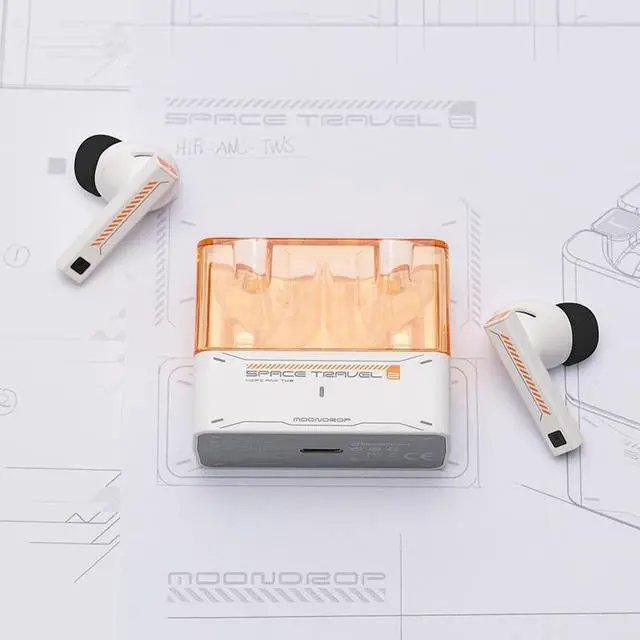 Alt view image 4 of 6 - Moondrop Space Travel 2+Magnetic Protective case TWS wiress Earphone Bluetooth 6.0 ANC Low-Latency Game Mode SBC/AAC (White)