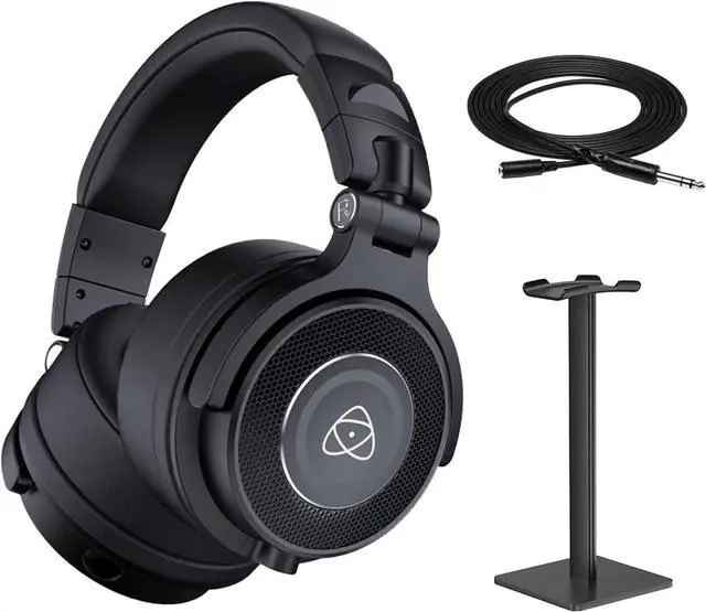 Main image of Atomos StudioSonic Professional Over-Ear Headphones (Black) | Passive Noise Isolation with MHE-325 3.5mm TRS to 1/4" TRS Headphone Adaptor Cable, 25 FT and Headphone Stand (Black) Essential Bundle Set