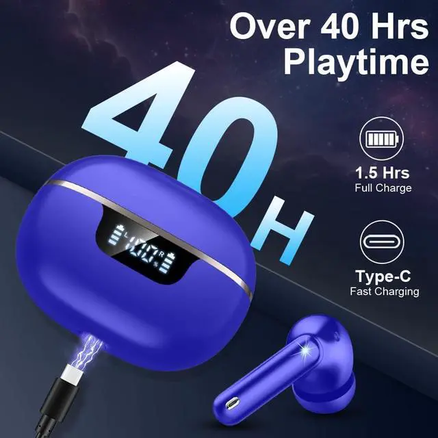 Alt view image 4 of 7 - Wireless Earbuds Bluetooth 5.4 Headphones Noise Cancelling, 40H Playtime Bluetooth Ear Bud with Dynamic Drivers Stereo, Sports Earphones Wireless with LED Power Display for Laptop Pad Phones