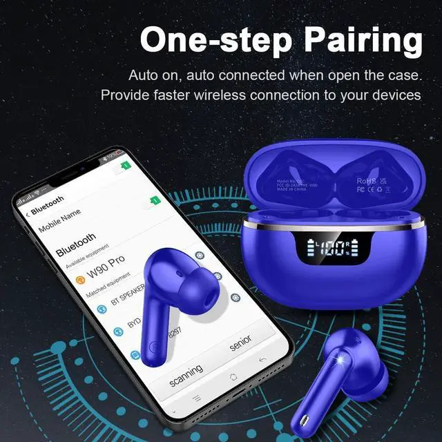 Alt view image 5 of 7 - Wireless Earbuds Bluetooth 5.4 Headphones Noise Cancelling, 40H Playtime Bluetooth Ear Bud with Dynamic Drivers Stereo, Sports Earphones Wireless with LED Power Display for Laptop Pad Phones