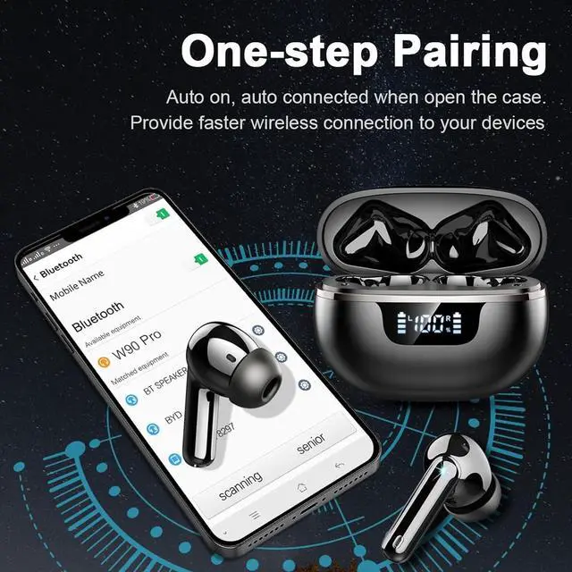 Alt view image 5 of 7 - Wireless Earbuds Bluetooth 5.4 Headphones Noise Cancelling, 40H Playtime Bluetooth Ear Bud with Dynamic Drivers Stereo, Sports Earphones Wireless with LED Power Display for Laptop Pad Phones